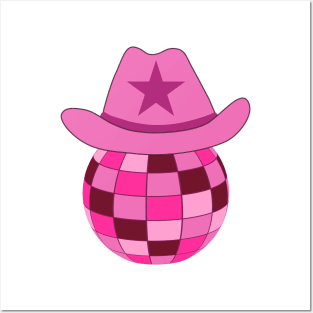 Pink Cowgirl Hat On Disco Ball Posters and Art